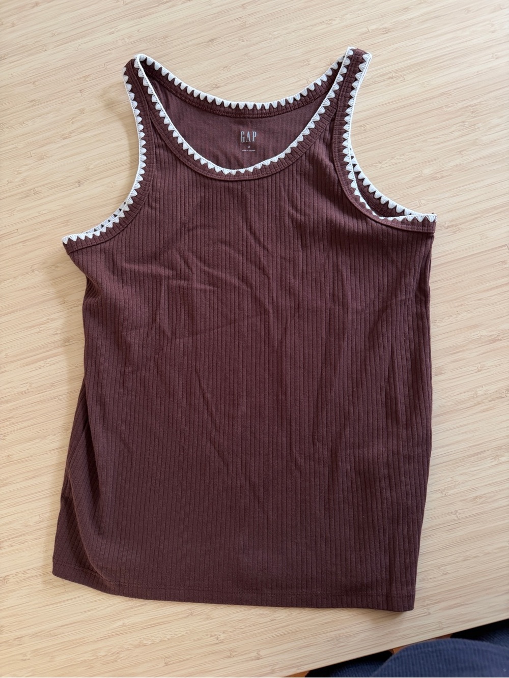GAP Brown Ribbed Tank Top with White Trim